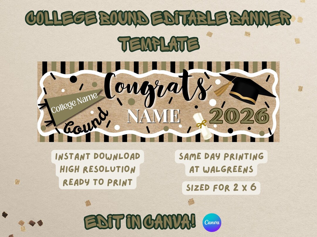 Editable College Bound Graduation Banner Template / Printable Walgreens ...