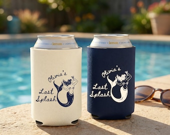 Last Splash Bachelorette Can Coolers, Personalized Mermaid Bachelorette Drink Can Sleeves, Beach Bachelorette Party Favors, Bach Can Holder