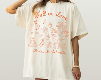 秋の独身パーティーシャツ、カスタムブライダルTシャツ、秋のウェディング花嫁トップス、季節限定のバチェロレッテデザイン