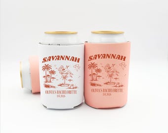 Savannah Bachelorette Can Cooler - Custom Georgia Bachelorette Party Favors - Personalized Cozies in Regular and Slim Size