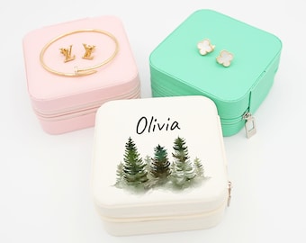 Personalized Jewelry Box With Birth Flower,Christmas Gift,Leather Jewelry Box With Name