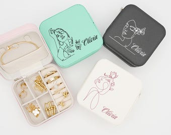 パーソナライズされたジュエリーボックス、カスタムジュエリーボックス、ブライズメイドジュエリーボックス、彼女へのギフト、旅行用ジュエリーケース、カスタムネームジュエリーボックス