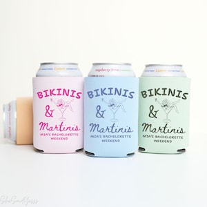 Bikinis and Martinis Can Cooler, Martinis Birthday Can Sleeves, Custom Cocktail Bachelorette Party Favors, Can Holder, Birthday Favors