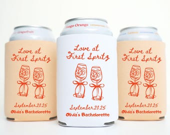 Love at First Spritz Can Coolers, Personalized Bachelorette Can Sleeves, Custom Aperol Spritz Bachelorette Party Favors, Let's Get Spritzy