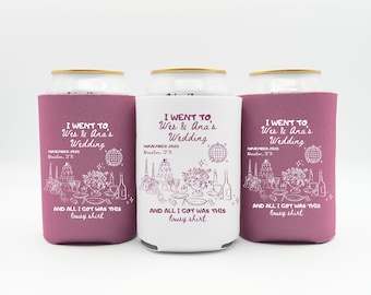 Funny Wedding Can Cooler, Custom Drink Sleeve Favor for Guests, Personalized Koozie with Names & Date, Retro Wedding Gift Idea
