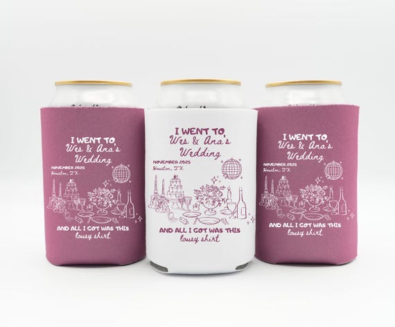 Funny Wedding Can Cooler, Custom Drink Sleeve Favor for Guests, Personalized Koozie with Names & Date, Retro Wedding Gift Idea