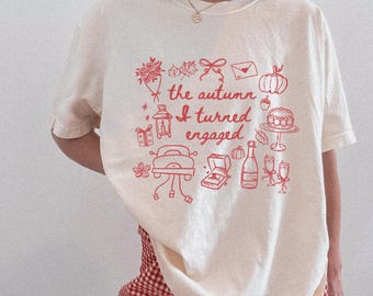 Camiseta de compromiso de otoño con colores cómodos: Camisa de novia prometida de otoño