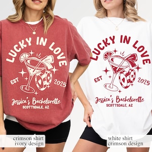 Lucky in Love Las Vegas Bachelorette Shirt Retro Casino Bride Tee Custom Name Social Club Design Bridesmaid Wedding Bridal Top