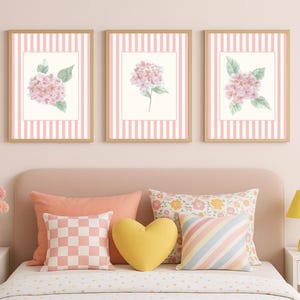 Set of 3 Pink Striped Hydrangea Downloadable Wall Art