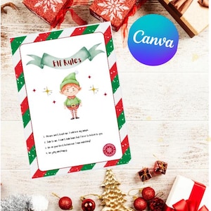 Edytowalne zasady dotyczące elfów w Canva, Oficjalne zasady dotyczące elfów, Elf świąteczny, Przybycie elfów, Zasady, których należy przestrzegać, Magiczny elf, Szablon do druku, Natychmiastowe pobranie