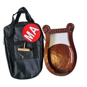 Handcrafted 12-String Wooden Lyre Harp – Ancient Greek-Style Musical Instrument with Scroll Design