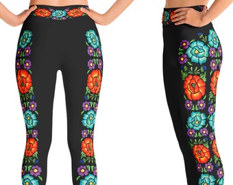 Plus Size Oaxaca Inspired Printed Mexican Embroidery Textiles Leggings