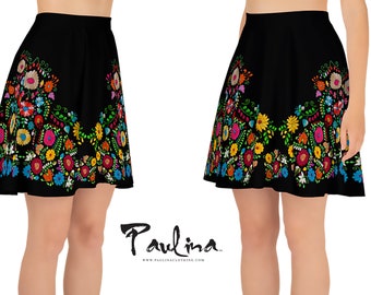 Maya Embroidery Print Circle Skirt with Elastic Waist Band XS-3X Stretch Fabric