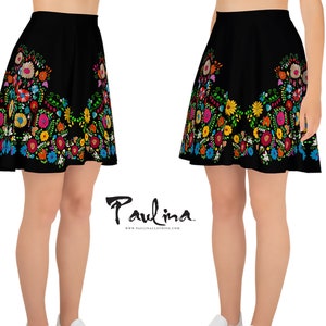 Maya Embroidery Print Circle Skirt with Elastic Waist Band XS-3X Stretch Fabric