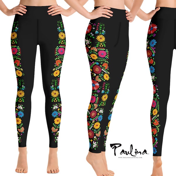 Maya Bordado Mexicano Impreso Textil Yoga Cintura Alta Leggings de Paulina
