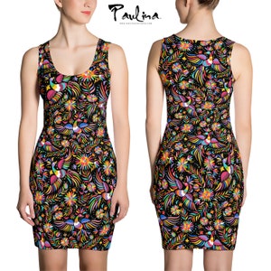 OTOMI Bodycon Mexican Dress Textile Print by Paulina