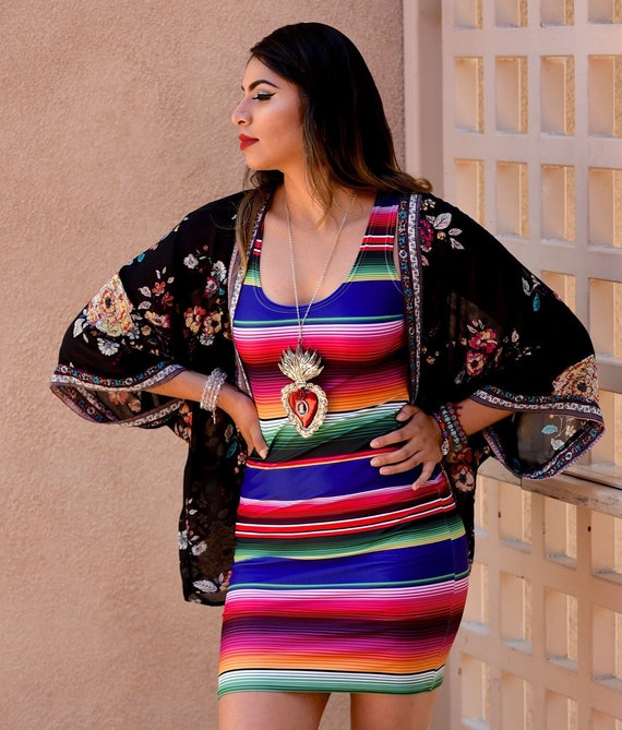 Bodycon Mexican Sarape Print Dress by 
