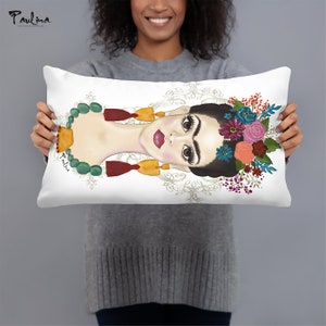 Heart of Gold Frida Rectangle Throw Pillow 20x12 Painting by Paulina