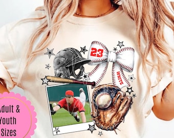 Custom Baseball Photo Insert Shirt, Team Spirit Tee, Sports Mom Shirt, Player Number Shirt, Gameday Tee, Baseball Mom Shirt, Baseball Tee