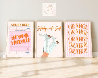 Juego de 6 impresiones de arte de pared personalizado para dormitorio universitario femenino: Pósters decorativos rosas para dormitorio, arte mural de Knoxville, Tennessee, descarga digital (11 x 14)