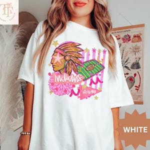 Comfort Colors Neon Preppy Indians Mascot Shirt, Custom High School College Football, Mascot High School Sports Shirt, Cheer Mascot Tee
