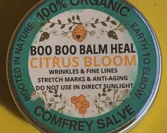 Ungüento de consuelda Citrus Bloom, ungüento herbal orgánico totalmente natural, ungüento con infusión de consuelda, ungüento de consuelda de alta potencia, BooBooBalmHeal