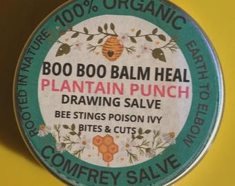 Ungüento de consuelda "Ponche de Llantén", ungüento herbal orgánico totalmente natural, ungüento con infusión de consuelda, ungüento para el dolor de garganta, fórmula herbal, BooBooBalmHeal