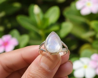 Rainbow Moonstone Ring, 925 Sterling Silver Ring, Cut Gemstone Ring, Handmade Moonstone Ring, Dainty Ring, Women Silver Ring, Gift for Her