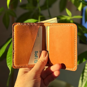Leather Bifold Cardholder - Brown | Full-Grain Leather, Hand Stitched, Finished Edges | Studio Line