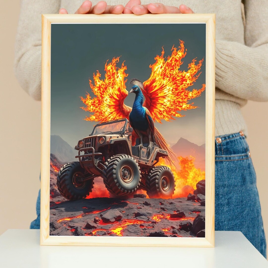 Peacock Fire Wings Fantasy Art Print: Lava Jeep Digital Wall Decor (JPG ...