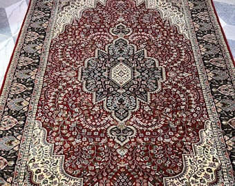 Hand Knotted Maroon Persian Rug: Floral Medallion Wool Carpet (6x9 ft