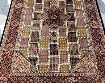 Handgeknüpfter neuseeländischer Wollteppich: 5x8, tiefrotes persisches Kastenmuster