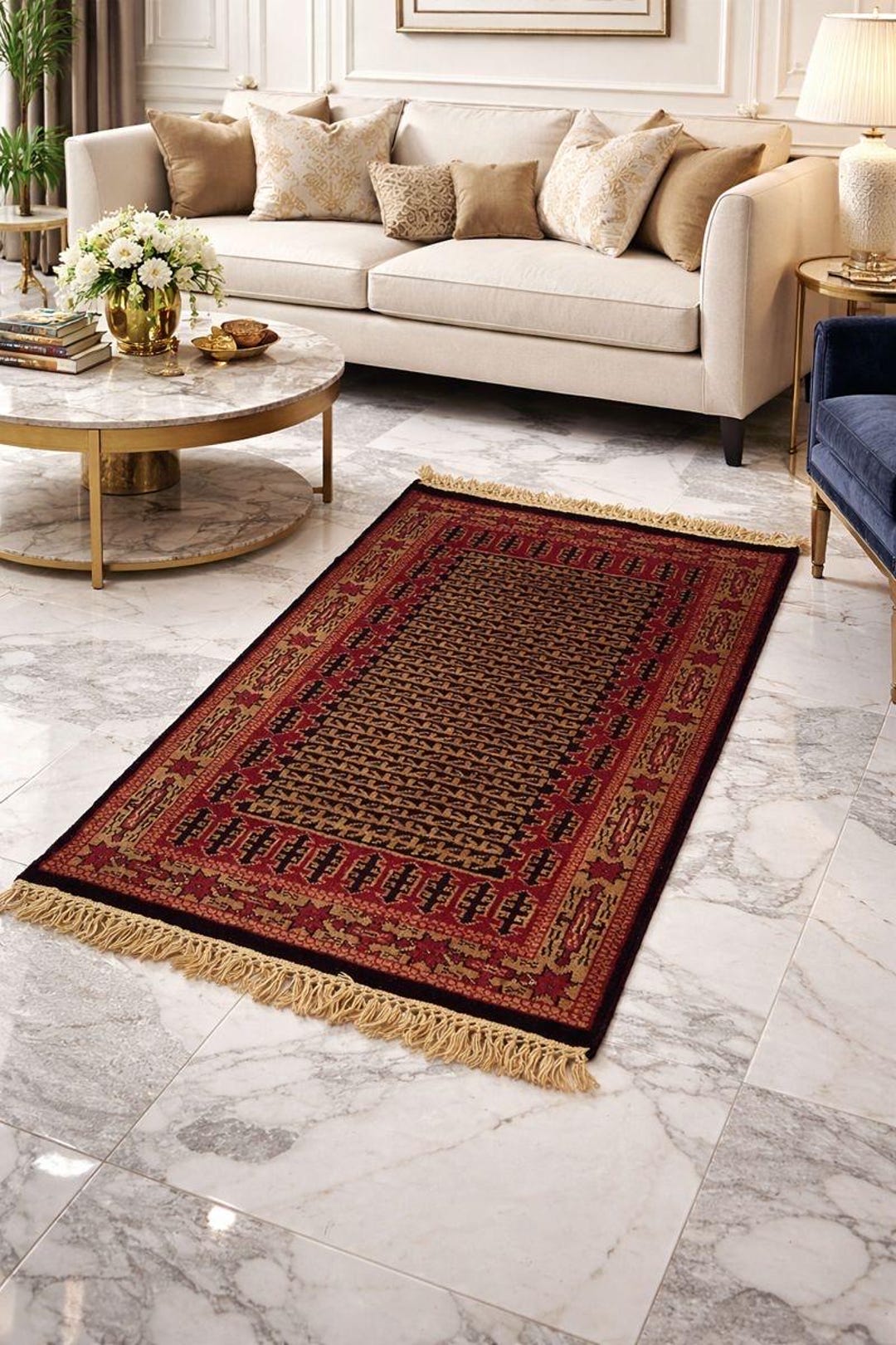 Hand Knotted Red & Black Wool Area Rug 2.5x4 Ft Tribal Mughal Design - Etsy