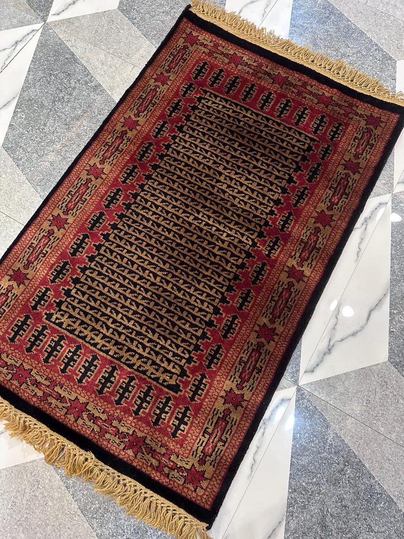 Hand Knotted Red & Black Wool Area Rug 2.5x4 Ft Tribal Mughal Design - Etsy