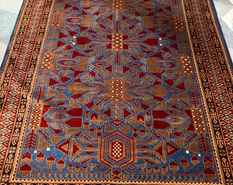 Handgeknoopt wollen tribal vloerkleed 6 x 9 ft: geometrisch oosters tapijt