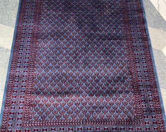 Hand knotted blue & maroon wool area rug  4x6ft Bokhara geometric design