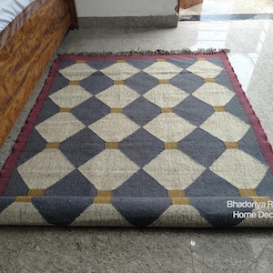 Handmade Wool Jute Kilim Rug: Vintage Boho Area Rug 5x8