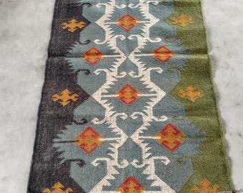 Handwoven Wool Jute Kilim Rug: Traditional Indian Dhurrie 8x10