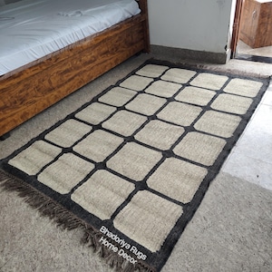 Handwoven Wool Jute Kilim Rug: Bohemian Dhurrie Rug, 3x5 ft