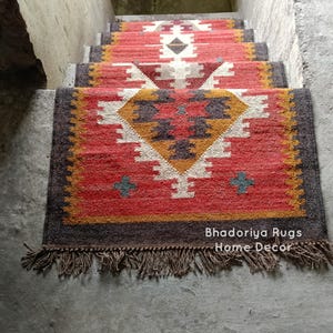 Kilim Runner Handwoven Navajo Kilim Rug Handmade Kilim Dhurrie Rug Motifs, Oriental, Traditional Indian Geometric Kilim Runner Custom Rug