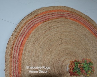 Hand Braided Natural Round Jute Rug, Custom Size Jute Round Rug, Trendy Rugs Hooked Rugs For Home Decor 4x4, 6x6, 8x8, 10x10 Feet Round Rugs