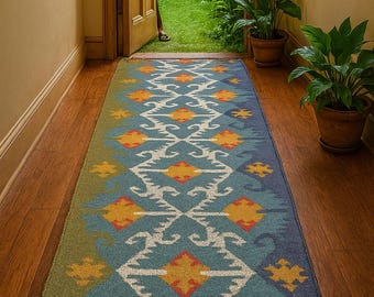 Kilim Rug, Handwoven Rug Wool Jute Rug, Kilim Jute Rug, Flatweave Rug, Bohemian Rug, Indian Dhurrie Rug, Navajo Kilim Rug, Custom Rug