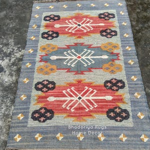 Handwoven Wool Jute Kilim Rug, Wool Jute Rug, Kilim Jute Rug, Flatweave Rug, Bohemian Rug, Indian Dhurrie Rug, Navajo Kilim Rug, Custom Rug