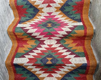 Alfombra Kilim hecha a mano: Yute y lana, tamaño personalizado