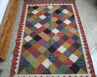 Handmade Navajo kilim Rug, Aztec Rug, Accent Rug, Outdoor/Indoor Rug, Living Room Rug, Wool Jute Kilim Rug, Indian Dhurrie Rug, Bedside Rug