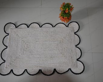 Handwoven Scallop Jute Area Rug: Braided Boho Decor
