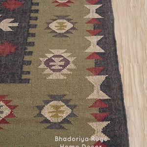 Handvävd kelimmatta i ull och jute: 2,4 x 3 meter orientalisk dhurrie