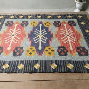 Kilim Rug, Handwoven, Wool and Jute Rug Handmade, Kilim Dhurrie Rug, Traditional Indian jute Area rug