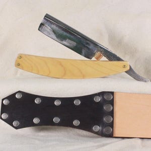 Maple Straight Razor Set, Carbon Steel Blade, Near Wedge Grind, Sharpening Strop, Handmade Canada