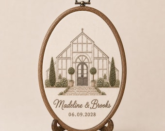 Personalized Greenhouse Wedding Venue Embroidery Hoop, Botanical Gift, NO DIGITAL FILE